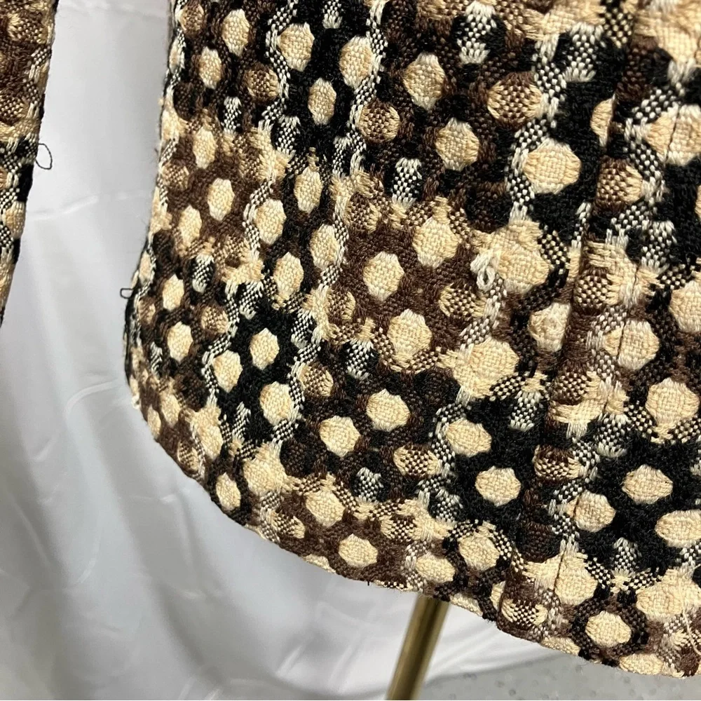 Sigrid Olsen Wool Blazer Lined‎ geometric Plaid Black Brown Preppy Secretary L